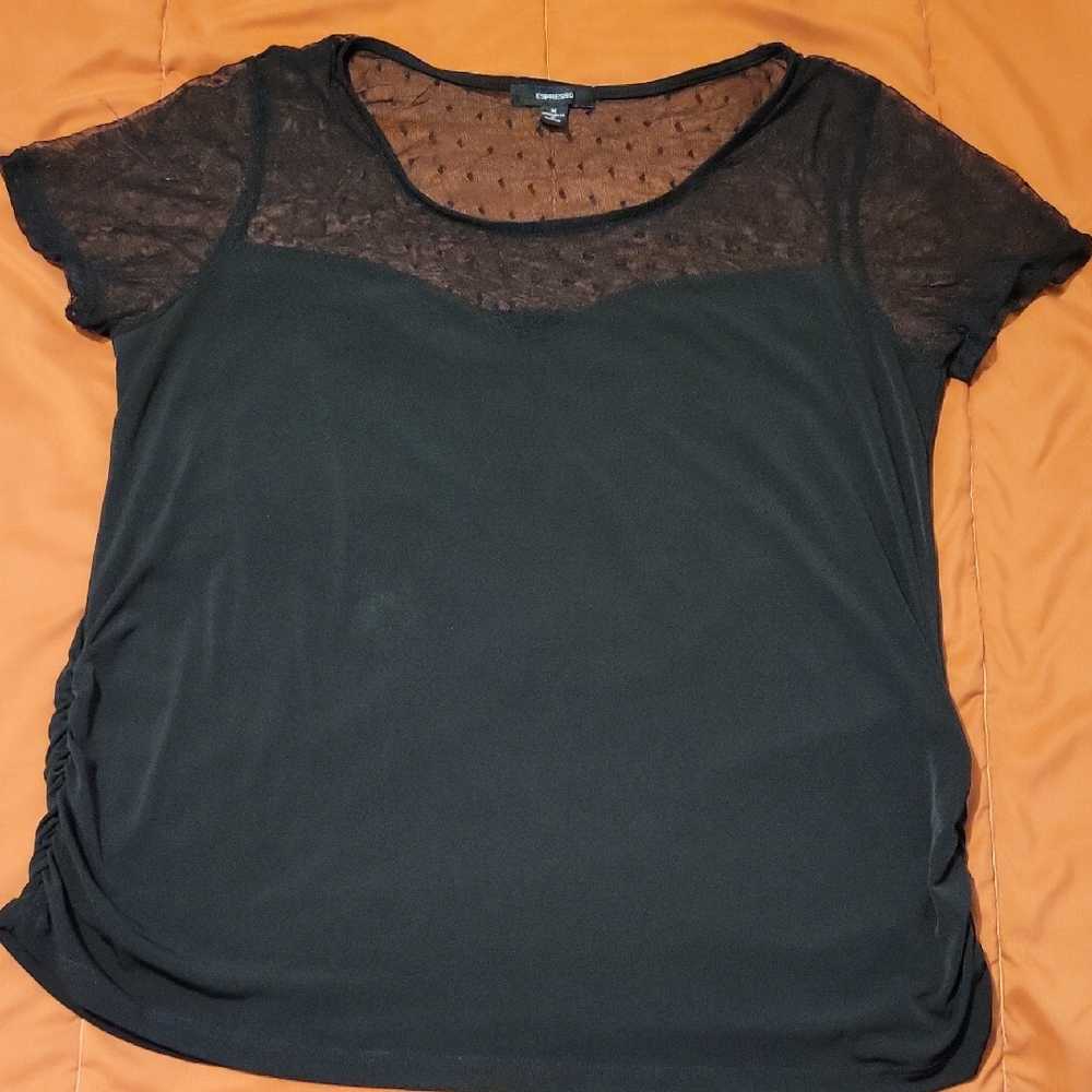 Espresso Black Short Sleeve Sheer Top